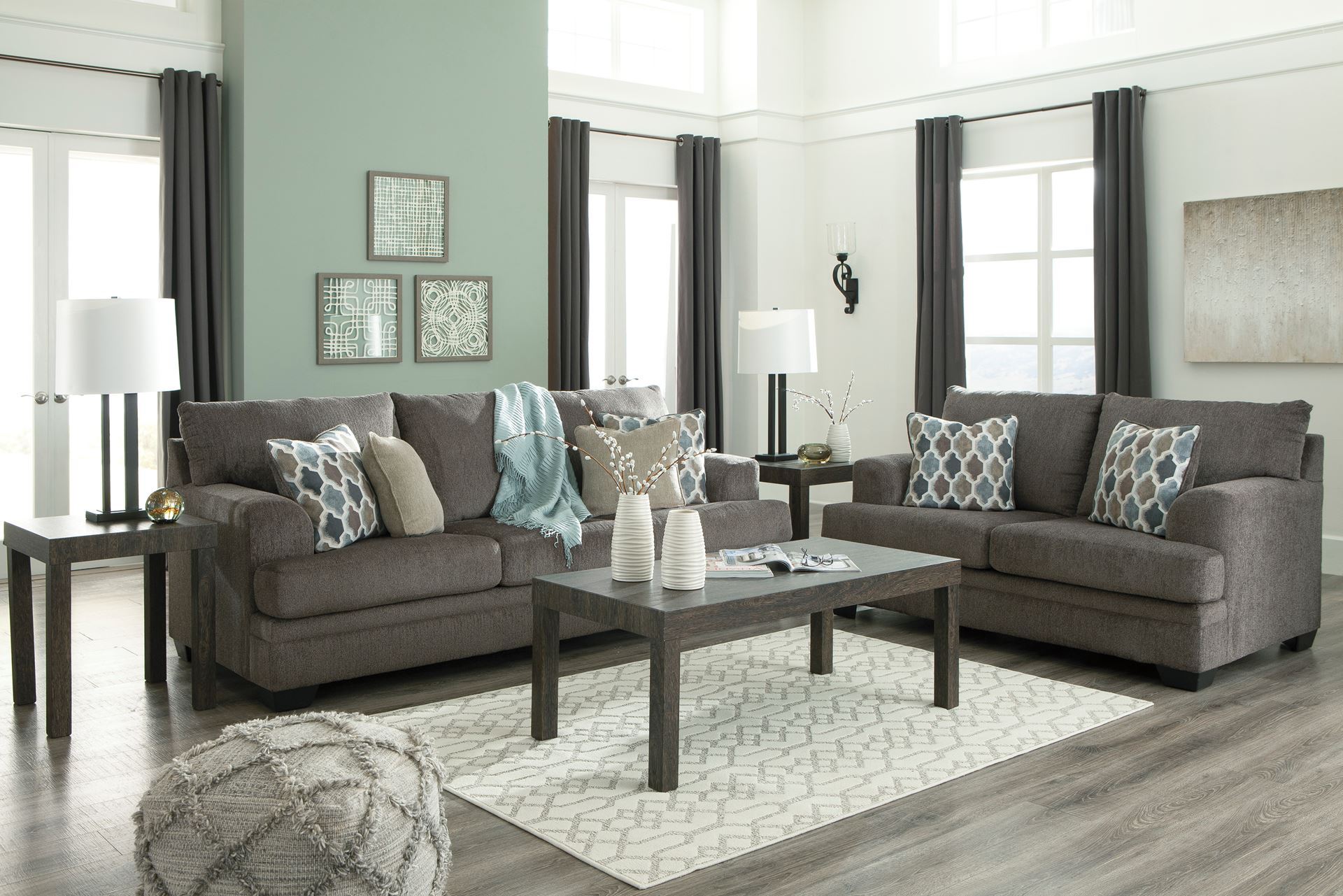 living room with slate sofa