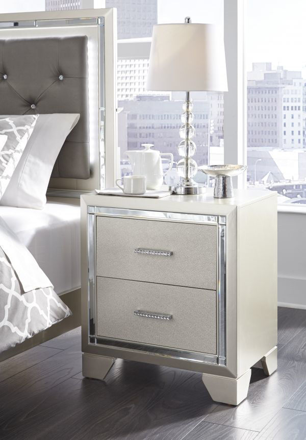 Lonnix - Silver 2 Drawer Night Stand | Kimbrell's Furniture