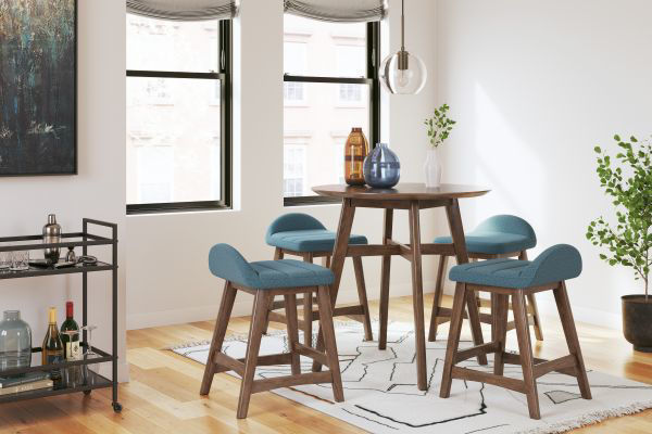 Picture of Lyncott - Center Height Table With 4 Blue Chairs
