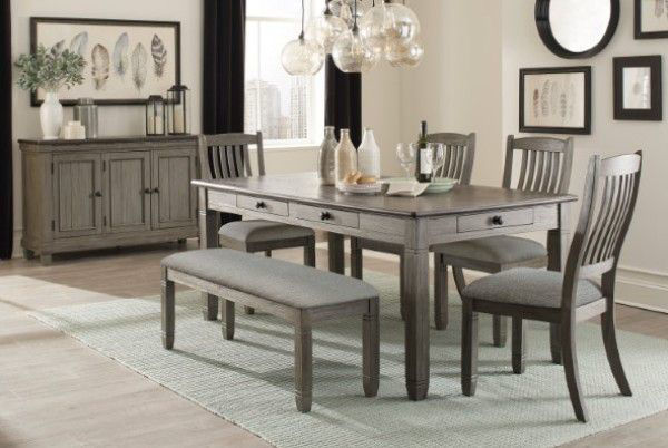 Picture of Granby - Gray Table with 4 Chairs & Bench