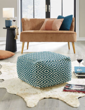 Show details for Brynnsen - Teal & Ivory Pouf Picture of Brynnsen - Teal & Ivory Pouf