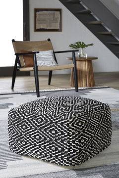 Show details for Jasett - Black & Ivory Pouf Picture of Jasett - Black & Ivory Pouf
