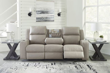 Show details for Lavehorne - Pebble Reclining Sofa with Drop-Down Table Picture of Lavehorne - Pebble Reclining Sofa with Drop-Down Table