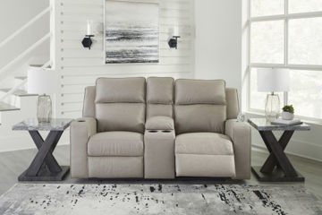 Show details for Lavehorne - Pebble Reclining Loveseat with Console Picture of Lavehorne - Pebble Reclining Loveseat with Console
