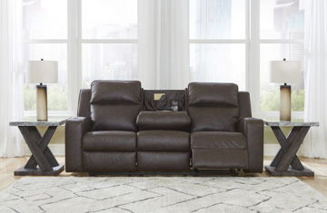 Show details for Lavehorne - Umber Reclining Sofa with Drop-Down Table Picture of Lavehorne - Umber Reclining Sofa with Drop-Down Table