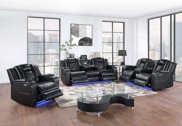 Picture of Radiant - Black Power Reclining Sofa with Drop Down Table