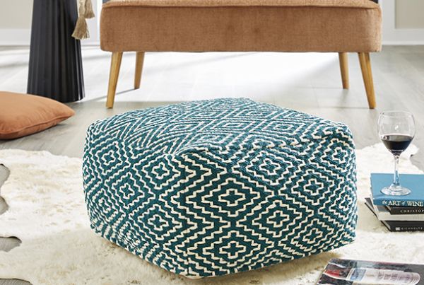 Picture of Brynnsen - Teal & Ivory Pouf