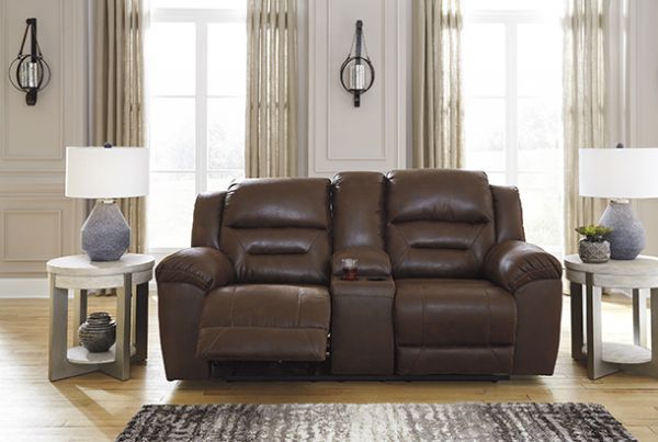 Picture of Stoneland - Chocolate Reclining Loveseat with Console