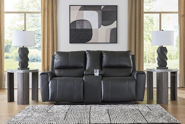 Picture of Glossmore - Black Reclining Loveseat with Console