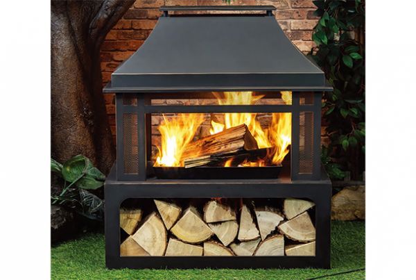 Picture of Fire Pit - Black Wood Burning w/ Log Storage