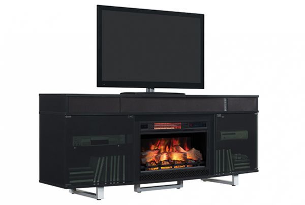 Picture of Enterprise - 72" Black TV Stand with Audio & Fireplace