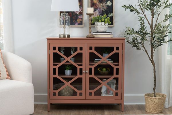 Picture of Fetti - Salmon Accent Cabinet with Glass Doors