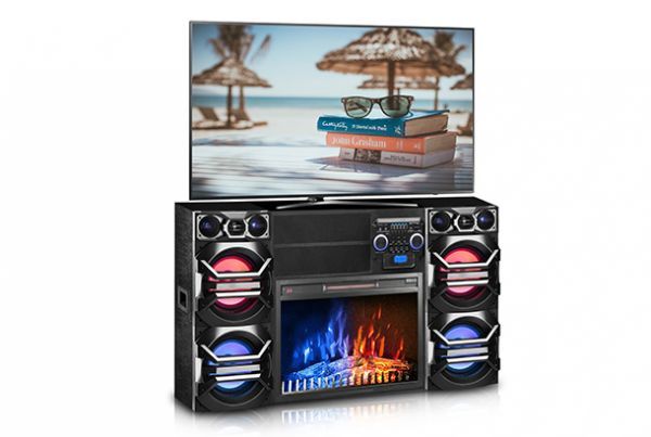 Picture of Technical Pro - Black Speaker & TV Stand with Fireplace
