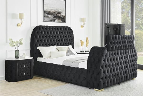Picture of Natalia - Black Queen Bed with Fireplace
