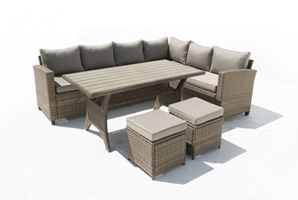 Picture of Outdoor - Cream Wicker Sofa & Ottoman Set with Dining Table
