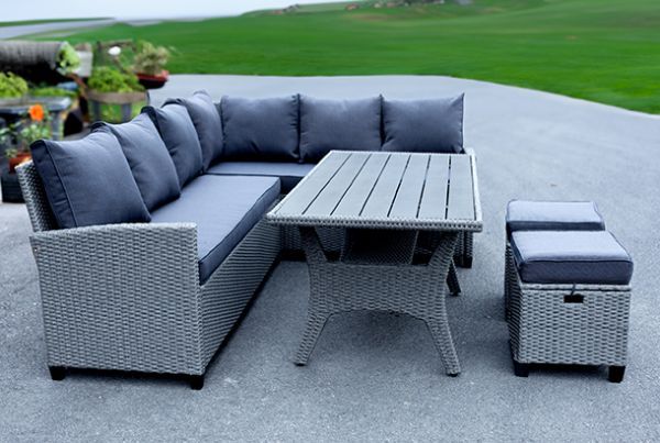 Picture of Outdoor - Gray Wicker Sofa & Ottoman Set with Dining Table